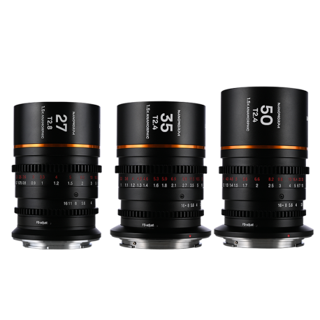 Laowa Nanomorph 1.5X Anamorphic Mirrorless sada 3 objektivů 27mm T2.8 / 35mm T2.4 / 50mm T2.4 Amber